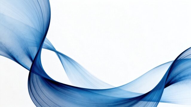 Blue abstract flowing lines on white background