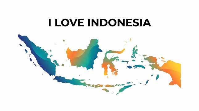 Map of Indonesia with the text "I LOVE INDONESIA" above it, featuring a colorful gradient.