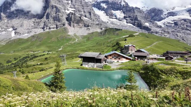 Swiss Alpine Train Station Landscape at Kleine Scheidegg