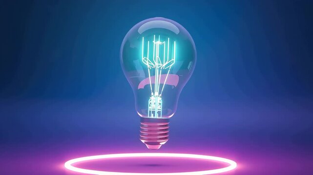スタジオの中心でAIネットワークが灯る発光電球の静物表現