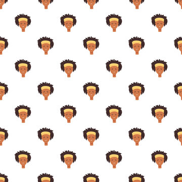 African woman cartoon character with dreadlocks creating a seamless pattern