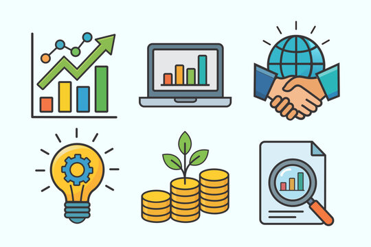 Business Technology and Investment Growth Editable Vector Set