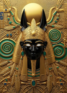 egyptian queen with gold headdress and black face close up detail view ancient egyptian golden headd