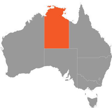 Northern Territory Location on Map of Australia with States and Territories Editable Cartographic Illustration.