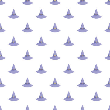 Repeated purple pointy hats creating a magical seamless background