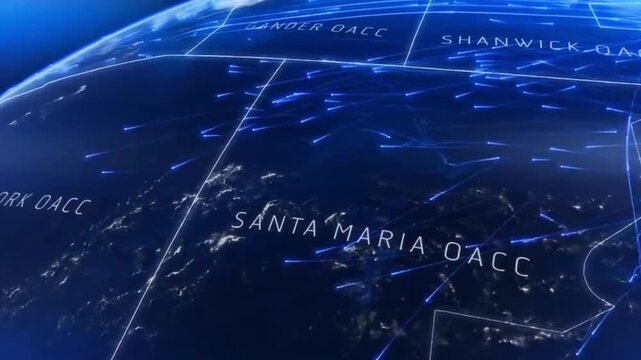 Global Air Traffic Control Network with Flight Path Animation over North America and Europe