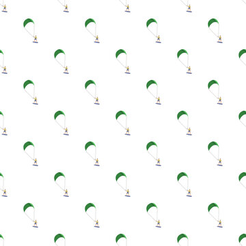 Seamless pattern featuring a person kitesurfing on a white background