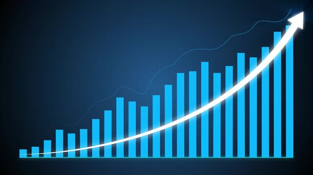 Business growth concept in allusive graph chart showing marketing sales profit increasing to target . Excellent financial status of corporate business rise up.4k animation video graph