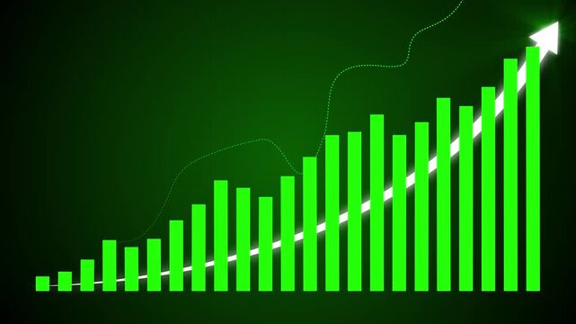 Business growth concept in allusive graph chart showing marketing sales profit increasing to target . Excellent financial status of corporate business rise up.4k animation video graph