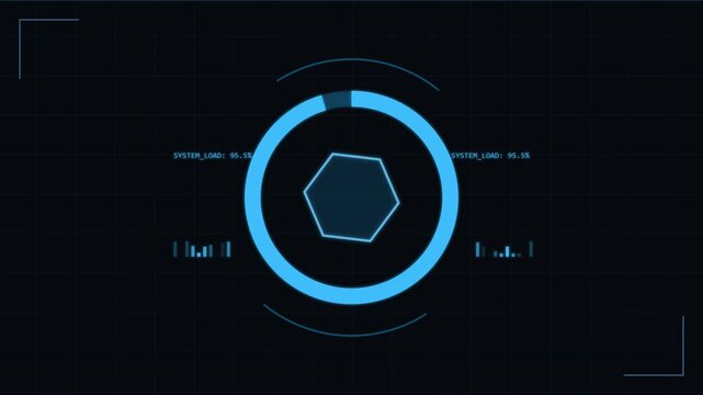 Futuristic digital system load interface showing data processing and progress animation