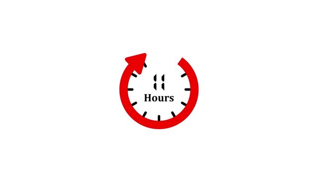 Clock 11 hours icon, isolated on transparent background with alpha channel Clock , timer time passage waiting time animation, Motion graphics of hours count concept.4K animation video