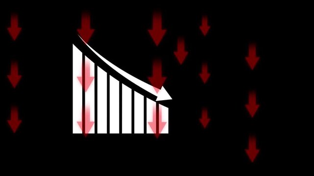 Trade for profit in the stock market. The stock price falls, the red graph indicates a loss. Bear market condition, stagnation or falling of market prices. down business graph loss project. animation