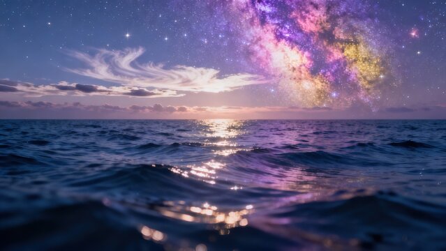 Cosmic ocean sunset sky