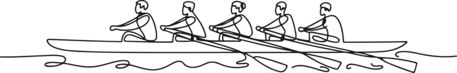 Team member rowing boat Teamwork concept.one line Art icon drawing vector © Hasho 