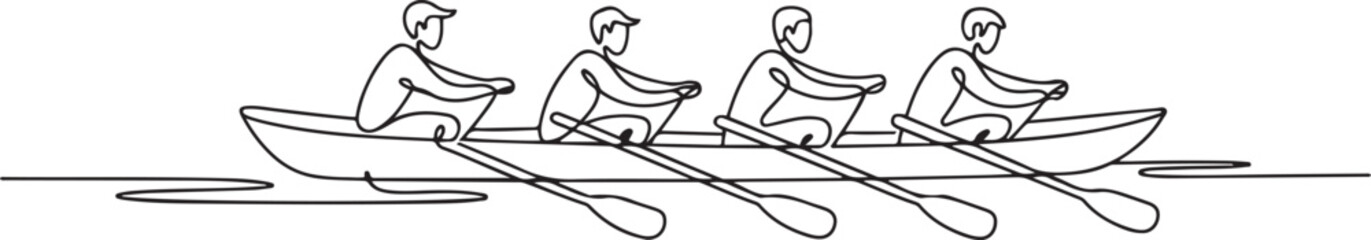 Team member rowing boat Teamwork concept.one line Art icon drawing vector © Hasho 