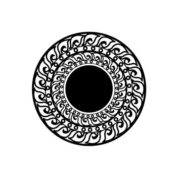 Vintage black and white round ornamental vector illustration featuring abstract decorative stamp seal icon with grunge label design