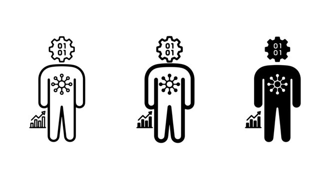 Humanoid AI Brain Icons: Data Processing, Analytics, and Digital Intelligence Concepts