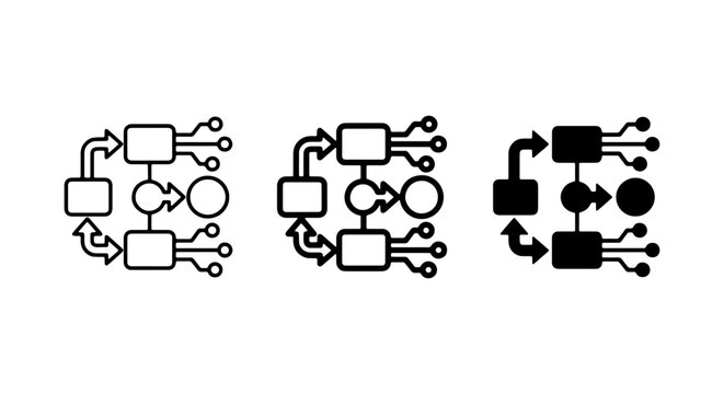 Process Flow Icons, Algorithm Diagram Symbols, Workflow Logic Elements, System Flowchart Graphics