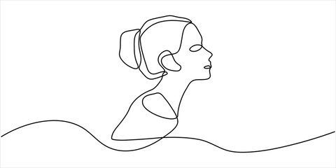 Continuous Line Drawing Elegant Woman Profile Portrait Vector © Topon