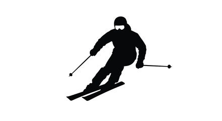 Fototapeta premium Skier in action pose with ski poles black silhouette