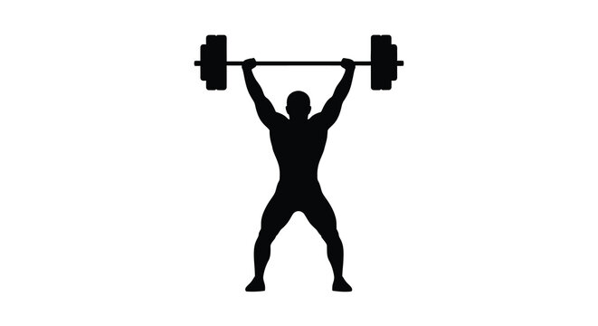 Weightlifter lifting barbell overhead in black silhouette high quality professional