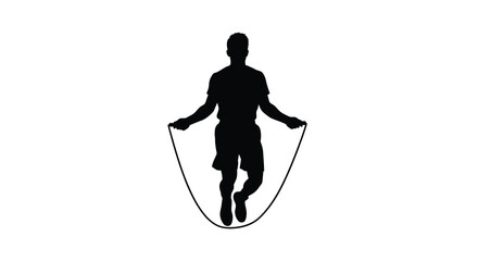 Person jumping rope in motion black silhouette on white background © APIM02SN