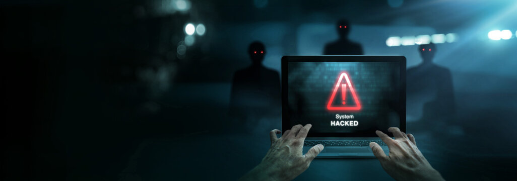 Cyber security, System hacked alert after cyber attack on computer network with hackers in behind to steal the information by Virus, Spyware, Malware or Malicious software internet is a cybercriminal.