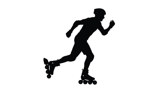Inline skater in action pose dynamic movement black silhouette