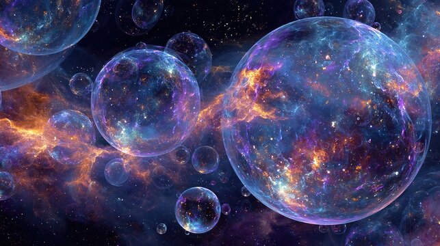 Multiverse of glowing nebulae and cosmic bubbles in deep space
