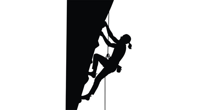 Rock climber ascending a wall dynamic pose black silhouette