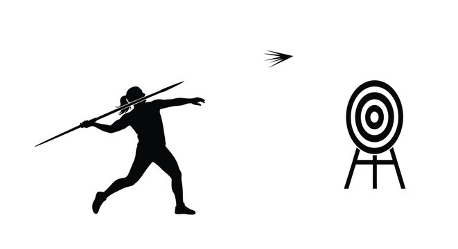 Javelin thrower in action with target black silhouette high quality