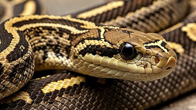A close-up of a striking python showcasing its intricate scales.