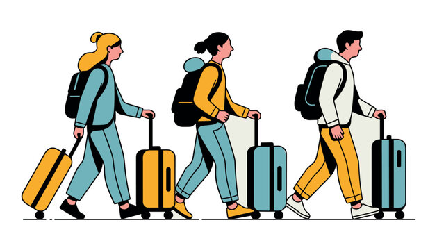 Travelers with luggage vector illustration modern style for tourism and vacation concepts