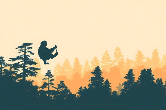 Leaping monkey at sunset