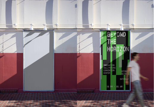 Mockup of L.A. vertical urban panel Sign. Optional moving pedestrian to place