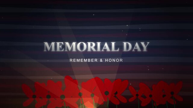 Memorial Day background with red poppies and text remember and honor