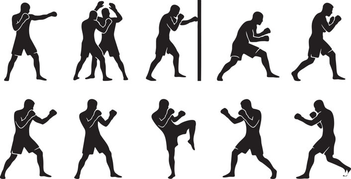 10 Premium Mixed Martial Arts (MMA) Fighting Stance Silhouette Icons.