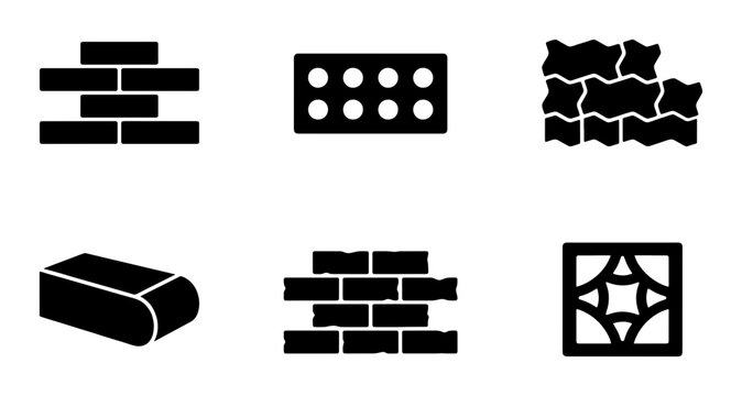 Brick and Masonry Icons: Construction Materials, Building Blocks, Paving Stones, Decorative Elements