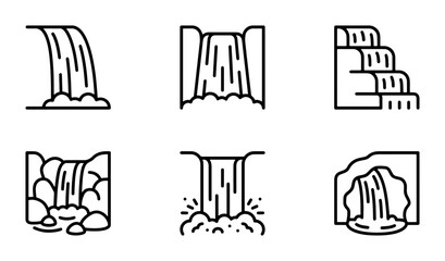 Waterfall Icons Set, Nature Elements Vector Graphics, Cascade Waterfalls Collection © Designhoost Ltd