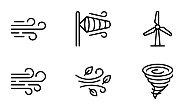 Wind Icons Set: Weather, Airflow, and Energy Symbols for Meteorology and Climate