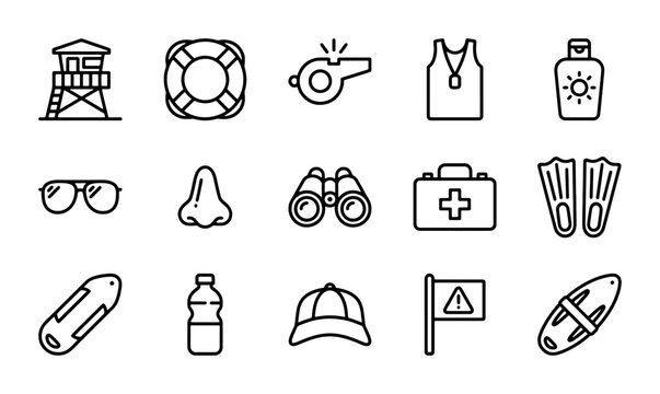 Lifeguard Icon Set: Safety, Beach, and Water Rescue Essentials Collection