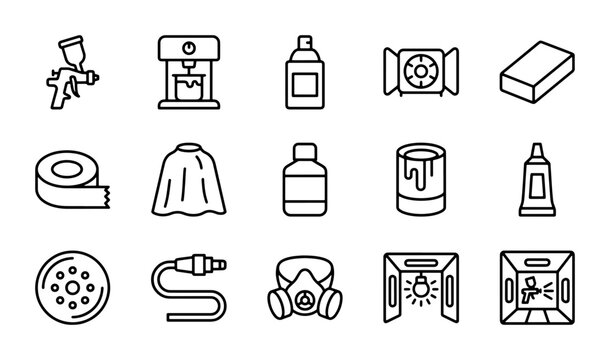 Automotive Paint Spray Gun Set, Car Repair Tools, Auto Body Shop Icons, Vehicle Detailing Equipment