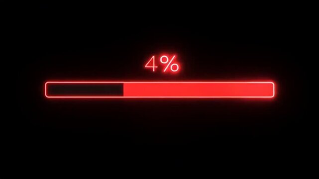 Red Neon Loading Bar Animation | 0 to 100 Percent Progress Indicator on Black Background