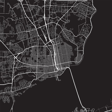 Pensacola Florida Vector Map, Detailed City Street Map Black and White Minimalist Line Art