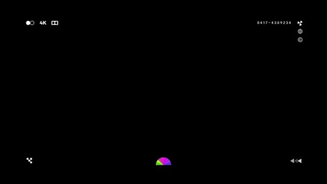 CCTV recording interface overlay with glitch effect, icons on a pure black background. surveillance camera footage