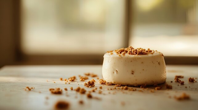 Creamy Vanilla Dessert With Cookie Crumbs On Marble Table. Generative AI