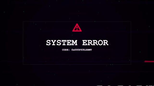 System error message with red warning triangle and code on a glitching digital screen.