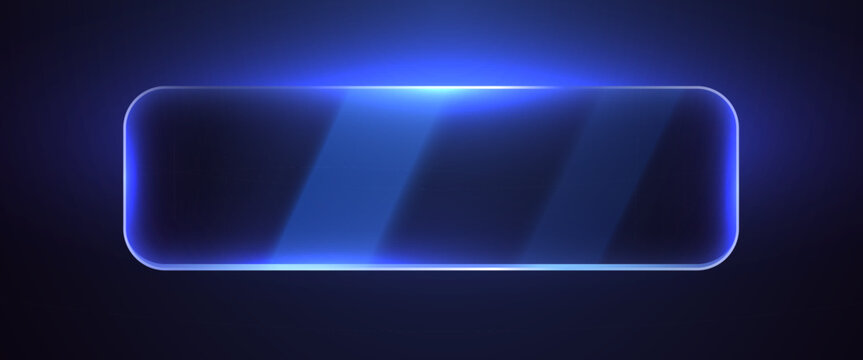 Abstract blue glass banner with glowing light effect. Modern template for web and business. Vector illustration