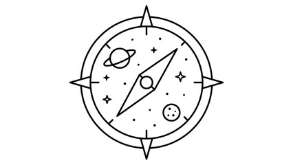 Futuristic space compass vector illustration featuring an editable stroke for customized line weight. This minimalist icon is perfect for sci-fi themes, astronomy, and cosmic pathfinding designs. © Mdatikul