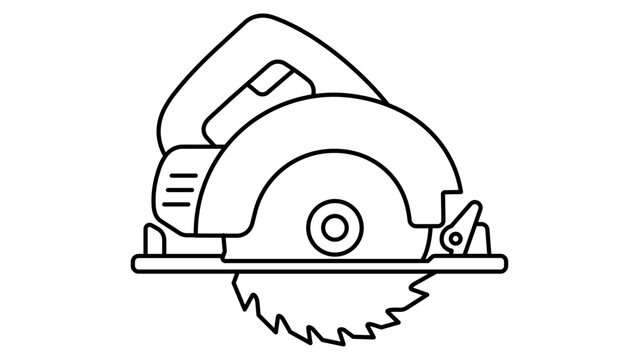 Minimalist circular saw vector icon with editable stroke featuring a power tool for woodworking, construction, and carpentry. Clean line art illustration for industrial and DIY hardware design.